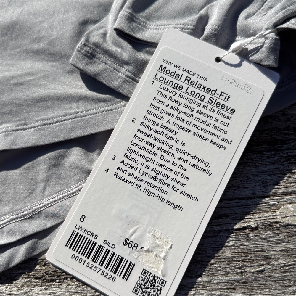 Lululemon Modal Relaxed-Fit Lounge Long-Sleeve Shirt size 8 Silver Dust Gray nwt - Picture 5 of 5